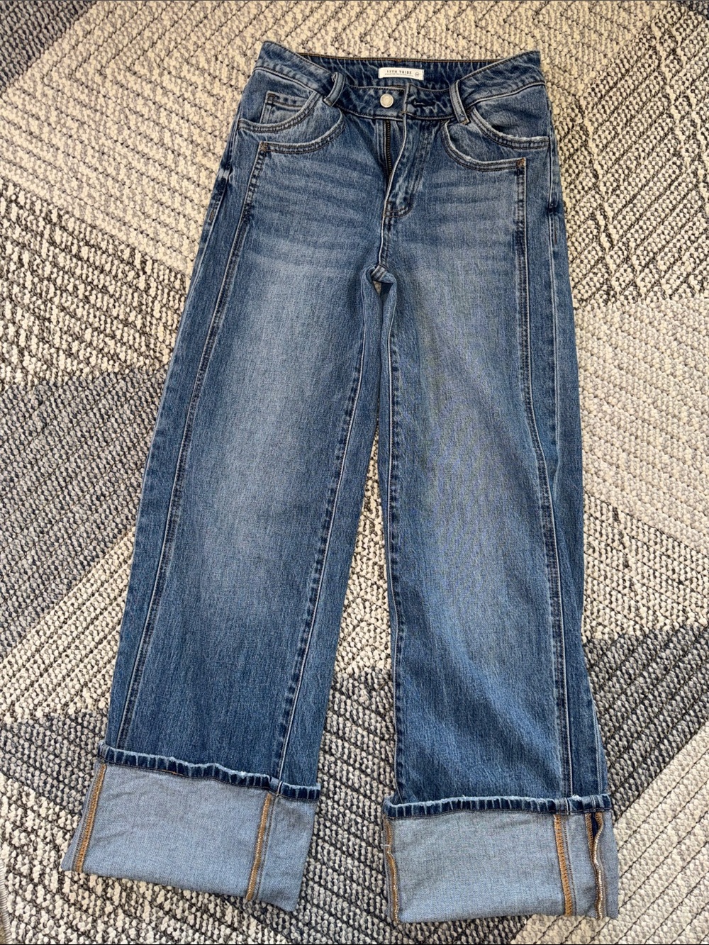 12th Tribe Wide Straight Leg Jeans in Medium Blue Denim - Picture 4 of 11